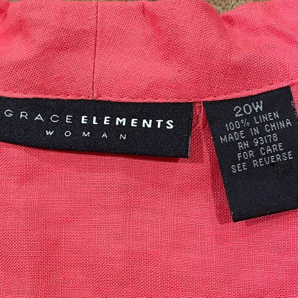 Fuchsia Coral Linen Shirt by Grace Elements, 20W‎ Pintuck Front Pleated Hem - Picture 10 of 13